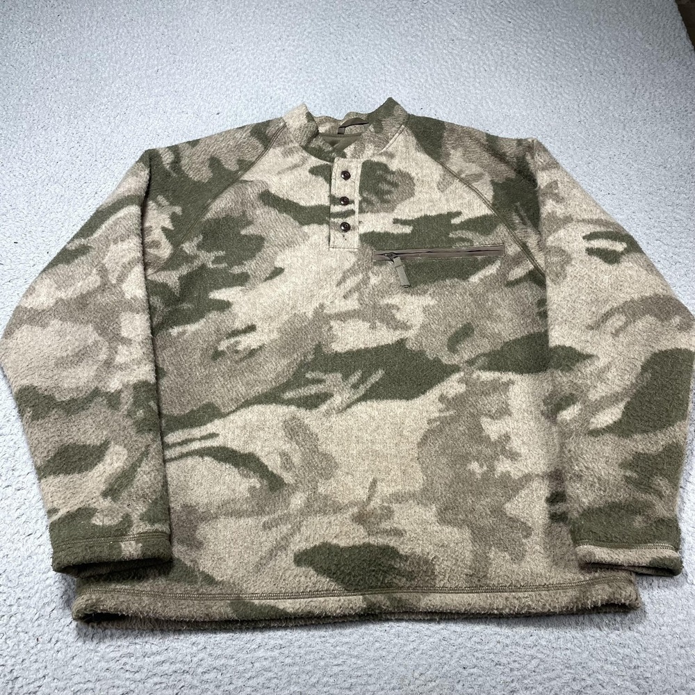 Vintage Cabela's Camouflage Wool Heavyweight Lined Windshear Henley Sweater L
